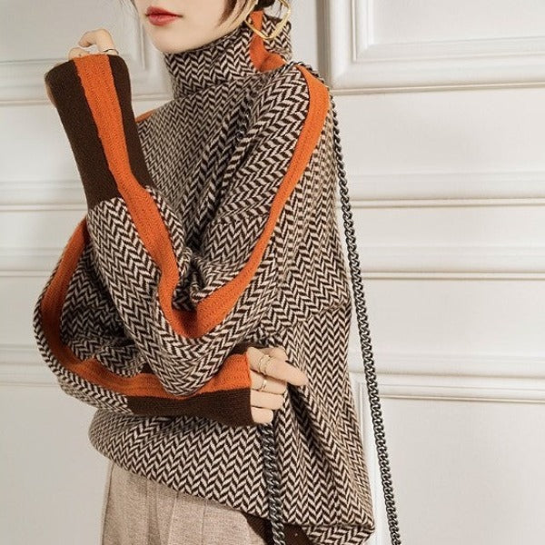 Amarelle — Pull à Col Roulé à Rayures Contrastantes